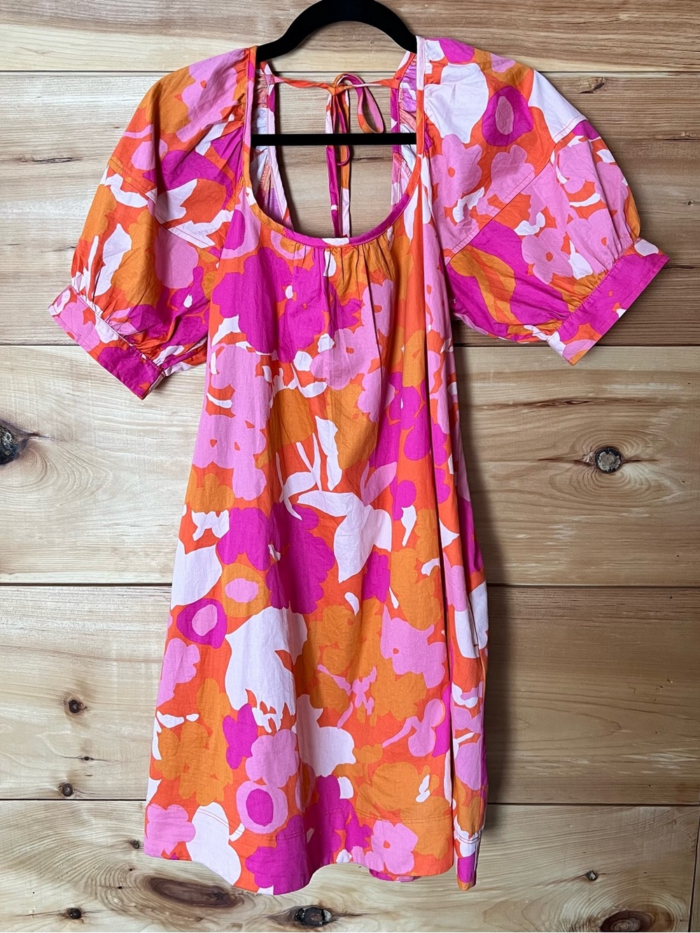 Free Assembly Pink & Orange Floral Mini Dress Puff Sleeve Summer Retro Festival